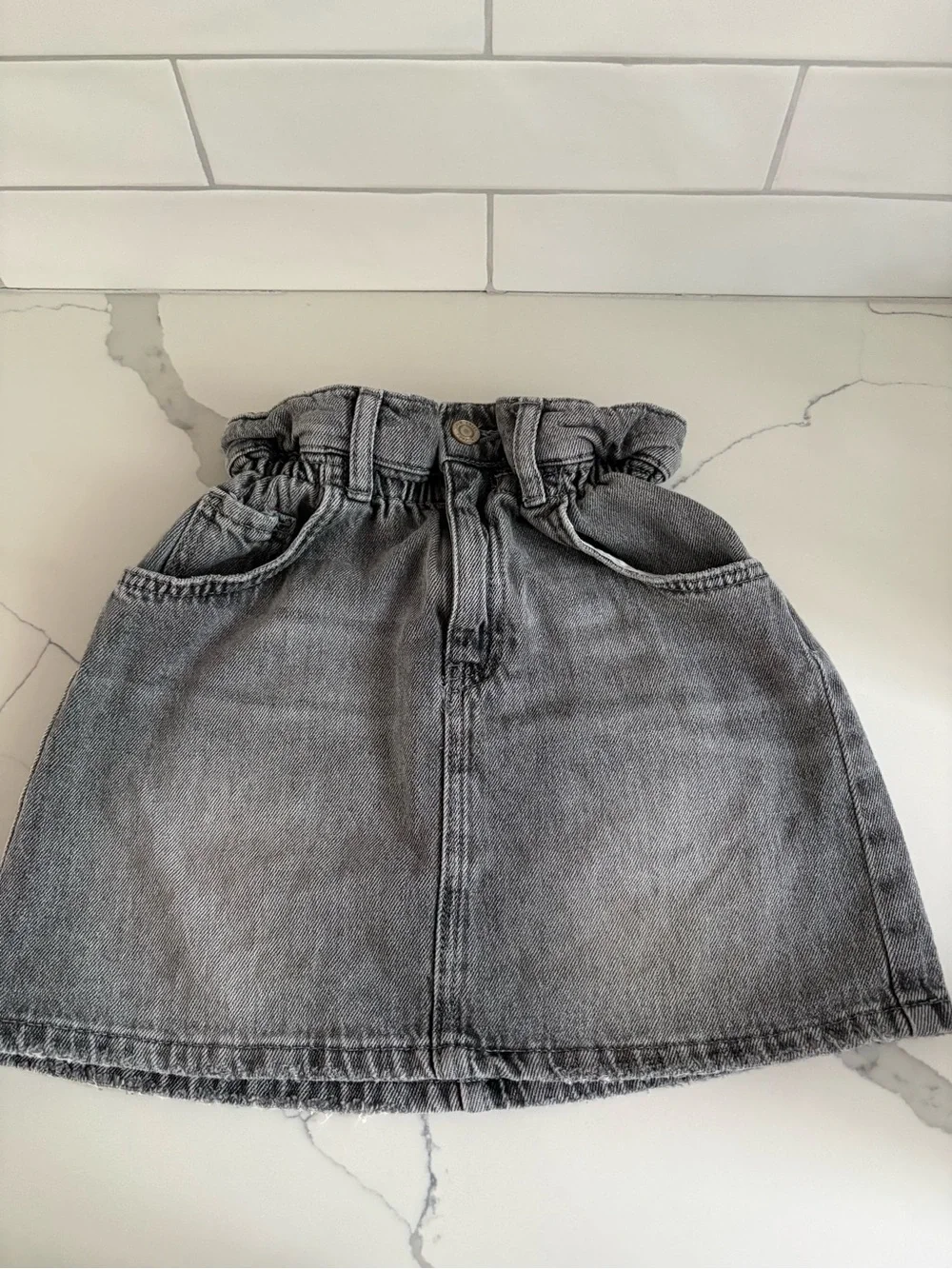 ZARA Girls Black Washed Denim Skirt